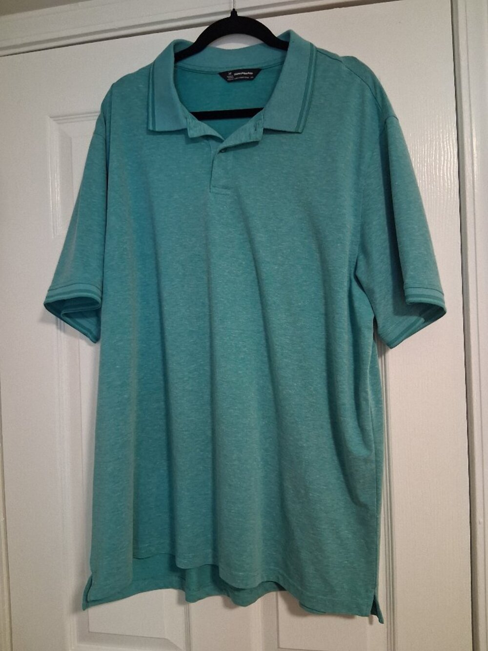Men's Members Mark stretch pique polo shirt, size XXL, aqua green.